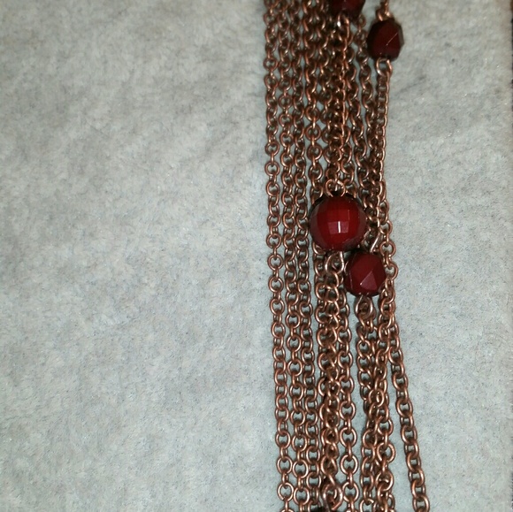 Antique Copper, Multi-Strand Burgandy Bead Necklac - Picture 2 of 4